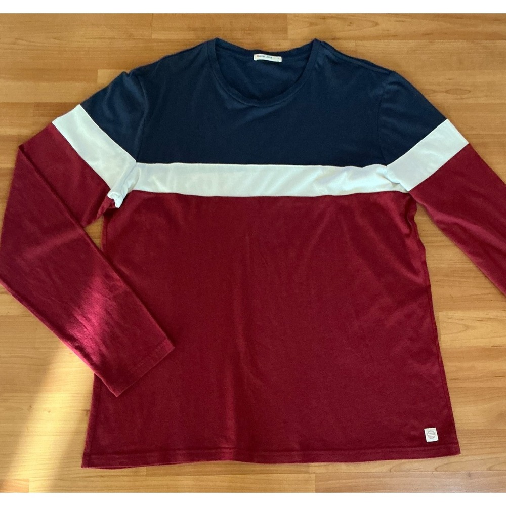 Marine‎ Layer Mens Large Color Block Long Sleeve T Shirt Blue Red White Soft